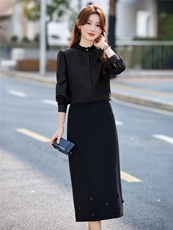 BAO现货2026新款春装时尚气质优雅花边领衬衣百搭半身裙两件套，女装套装/套裙，火爆靓佳人