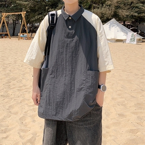 夏季潮流拼色短袖衬衣宽松休闲衬衫A161-1707-P40图片
