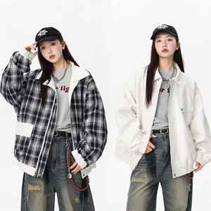 特批70 秋冬数据双面穿格子皮夹克美式翻领百搭休闲服MF1056图片