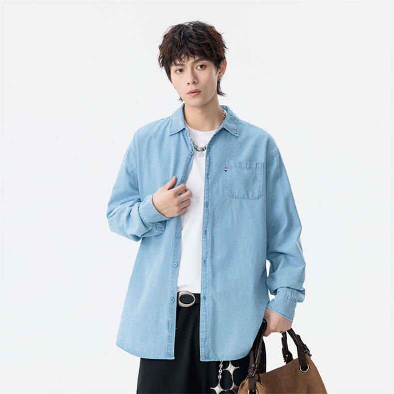 新款(跨境货源）长袖牛仔衬衫男宽松休闲外套,男装衬衫,星座1107-1