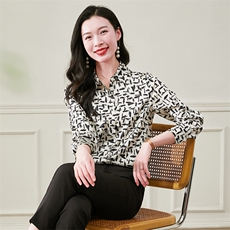 时尚重磅真丝衬衫女士长袖印花春装气质缎面丝绸真丝上衣女衬衣，女装衬衫，阿舍尔精品