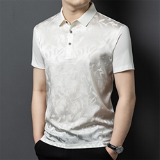 夏季男真丝POLO衫短袖T恤衫衣丝绸缎顺滑凉快高级上衣男装，男装Polo衫，钱塘6003（原4033）