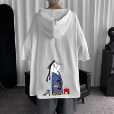LD54014-P45连帽短袖t恤男大码胖子带帽五分袖中袖，男装T恤，电商A040