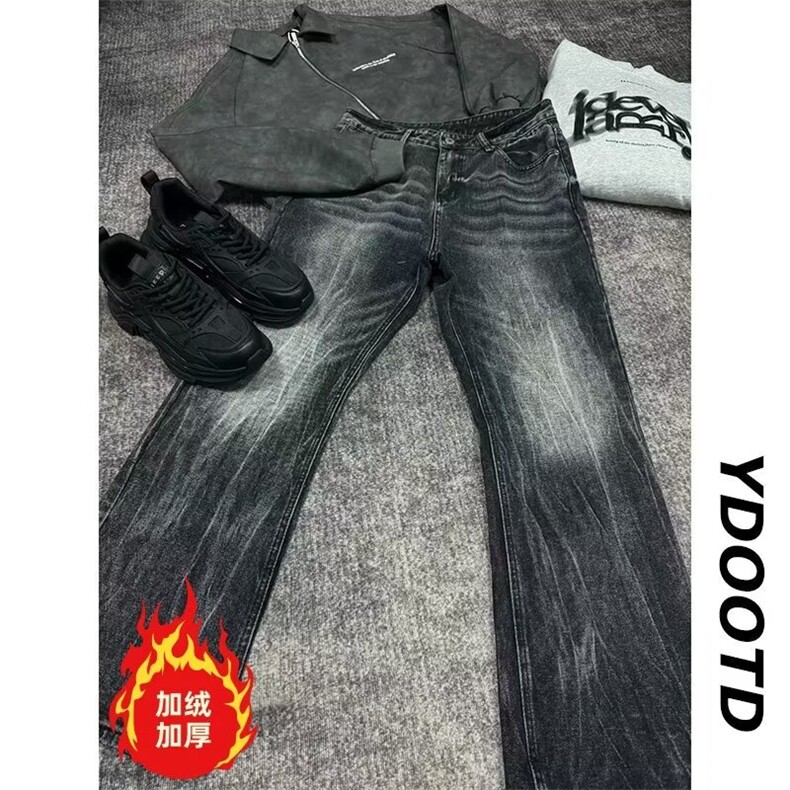 美式复古闪电裂纹牛仔裤加绒加厚直筒裤拖地阔腿裤K8002-P52网图,男装牛仔裤,电商B245