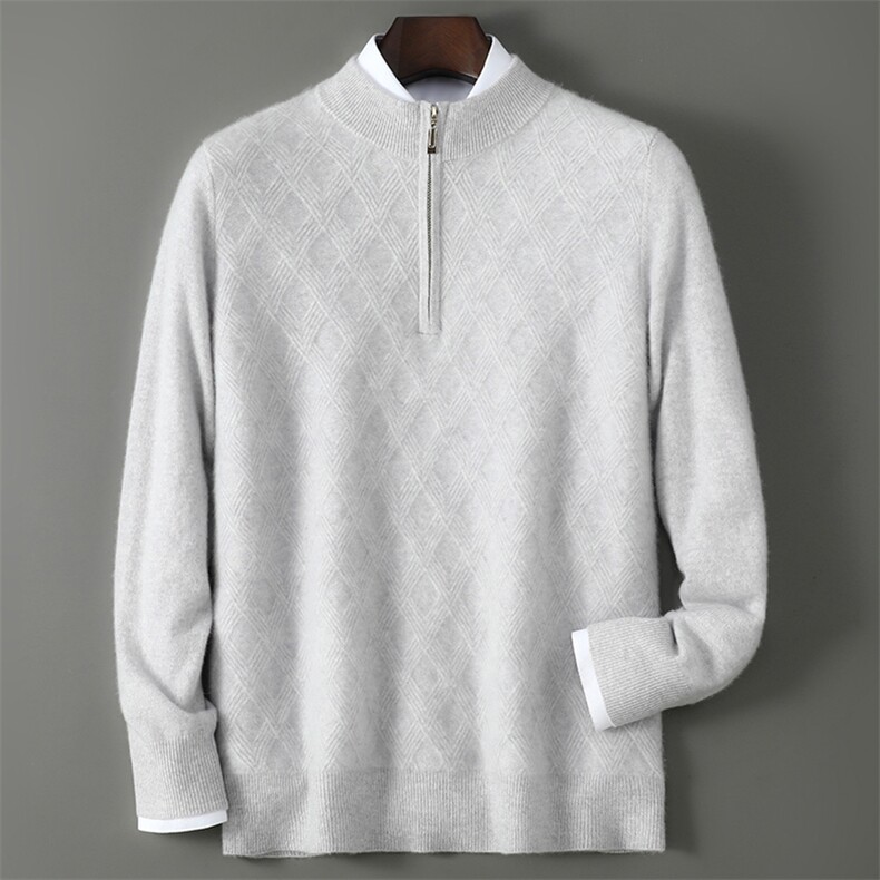 2025百搭时尚简约半开拉链菱形羊毛衫，男装羊毛衫，千国羊绒