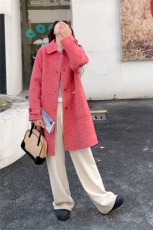 清新可人红龙果色中长款双面羊毛外套2C081-8335P280K428，女装毛呢外套，2C081