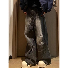 复古cleanfit水洗做旧纹宽松百搭直筒阔腿裤牛仔裤秋垂感N1211，男装牛仔裤，星座1116A（原606A-3）