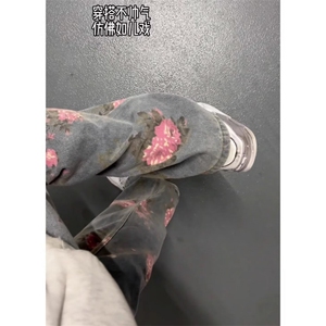 玫瑰满印花牛仔裤男秋冬cleanfit提花裤子直筒微喇弯刀裤 N1311图片