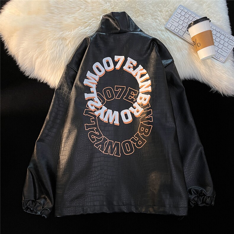 港风平铺鳄鱼纹皮衣女外套男大码M-5XL潮美式男JK7815P90控128，男装皮衣，星座227-7