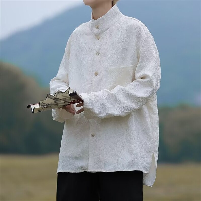 H79-P47高级感法式小众衬衫男宽松休闲提花衬衣青年雅痞帅气,男装衬衫,电商B323A