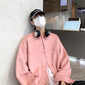 港风 咖啡厅麂皮绒长袖翻领衬衫 S70 P48控68图片