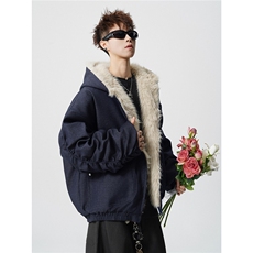 现货仿牛仔座山雕棉服美式连帽毛毛重磅设计感外套A170-M901-P142，男装棉衣，电商A170