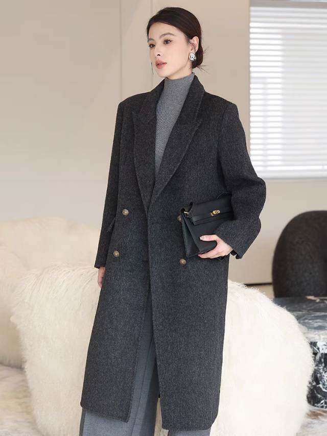 秋冬新款简约高品质款正肩双面羊毛大衣。，女装双面呢大衣，依嘟服饰
