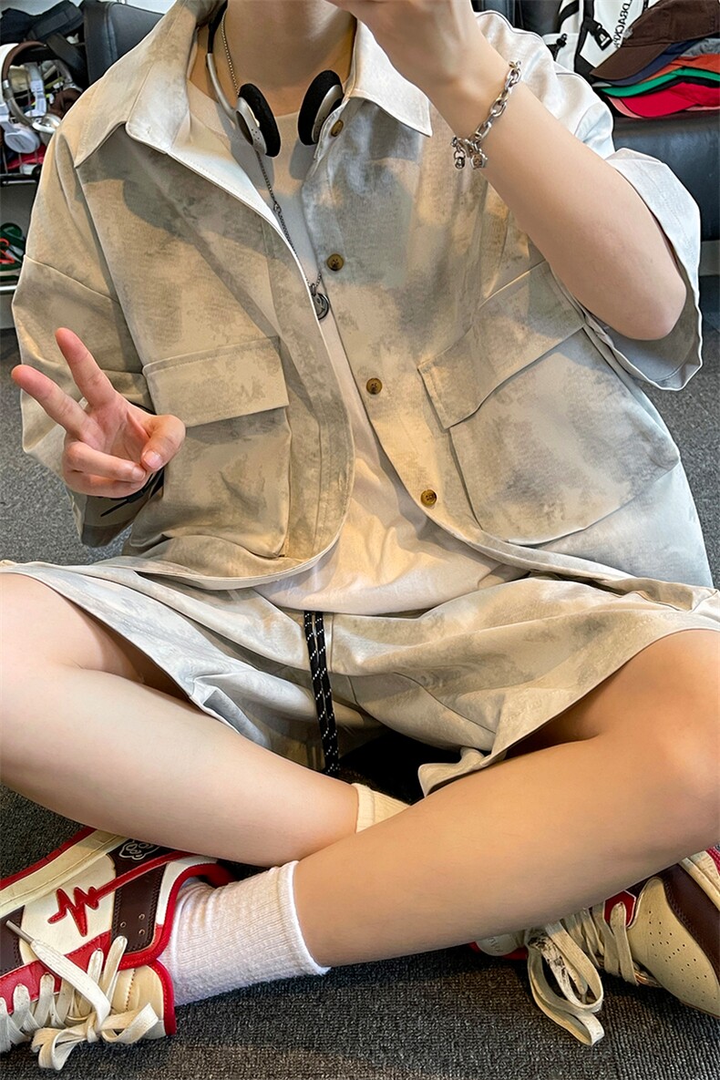复古工装大口袋短袖衬衫套装DC2224特P36控69/DK8601特P30控58,男装T恤,电商A007