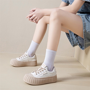包头小白鞋女2024春季新款大头丑萌厚底学生休闲运动跑步鞋饼干鞋图片
