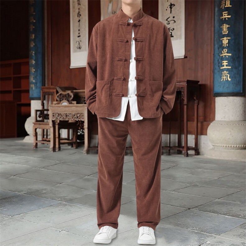 男士外套灯芯绒夹克套装盘扣立领风 XZ1512-2501套装-P110图片