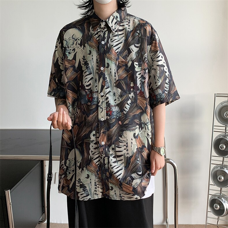 夏季新款花衬衫男短袖冰丝薄款宽松休闲潮流百搭上衣,男装衬衫,星座410-7