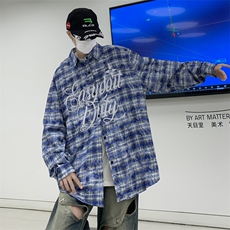 2023秋款男长袖衬衫格子条纹字母刺绣休闲纯棉外套CS124P45，男装衬衫，星座1013-1