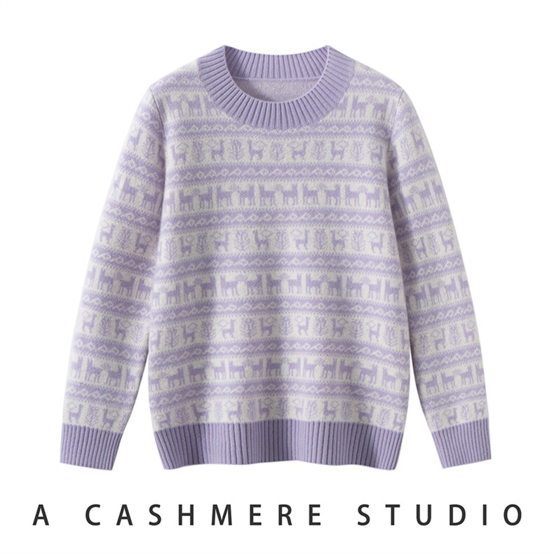 男女通用春秋冬四平加厚小鹿，童装儿童羊绒衫，奥赛羊绒童装