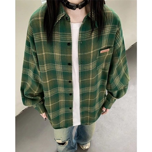 新款美式复古格子长袖衬衫街头衬衣情侣外套潮CSA12-P37图片