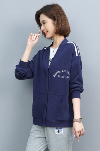 时尚休闲刺绣卫衣套装女宽松显瘦长袖开衫外套+裤子两件套,女装卫衣/绒衫,依恋蒂丝