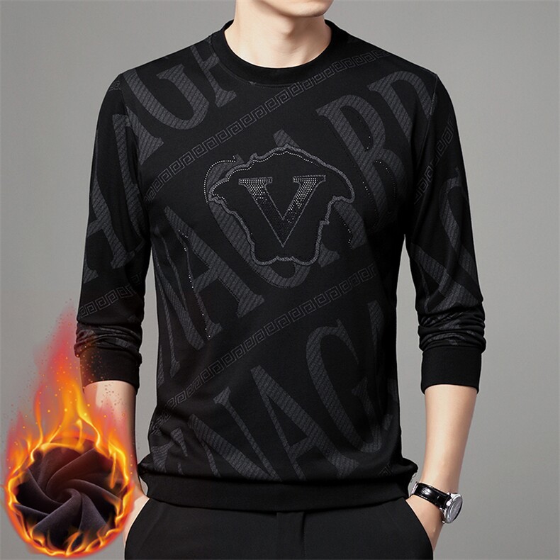 男士长袖加绒上衣男中年圆领休闲印花卫衣男装打底衫2023秋季新款，男装卫衣，电商B212（原钱塘6029）