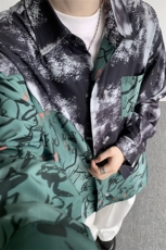 CS1152-特批38控68秋季新款新中式撞色拼接长袖冰丝衬衫大码男，男装衬衫，电商A059