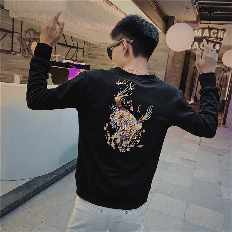 4秋装新款长袖圆领卫衣社会小伙麒麟刺绣个性卫衣C301B-WY04,男装卫衣,电商C301B
