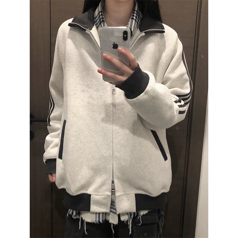 抖音得物高品质美式高街重磅结构设计拼接织带立领卫衣外套CM42，女装短外套，电商A486-1