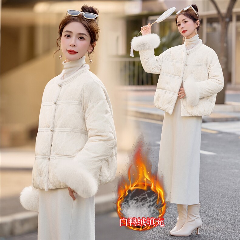 【bao款大货加色】2026冬装新款新中式刺绣羽绒服狐狸毛水貂毛,女装羽绒服,雅静靓衣