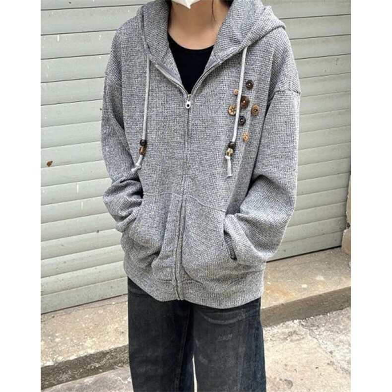 美式复古设计感针织连帽外套男女小众早春慵懒卫衣开衫MY283,女装短外套,星座1116A（原606A-3）