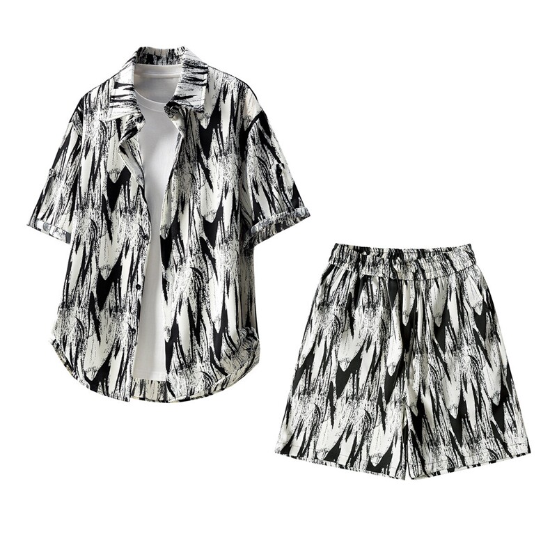 短袖衬衫男+短裤男套装男聚酯纤维M-5XL大码TZ78721P50控98，男装休闲套装，星座226-1