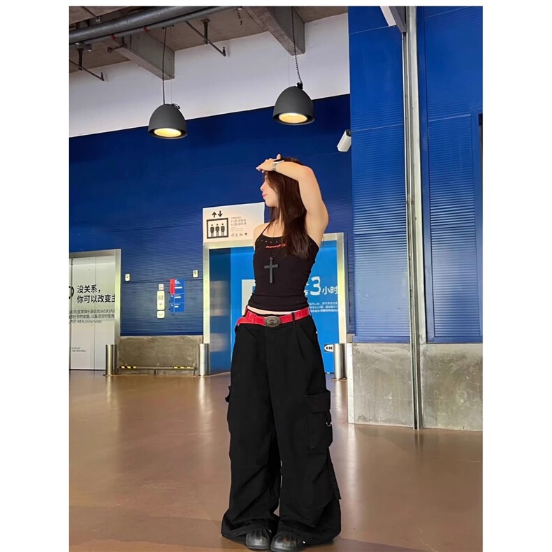 美式复古辣妹休闲裤女2025秋季新款宽松显瘦百搭直筒阔腿运动裤潮,女装休闲裤,星座1210-1
