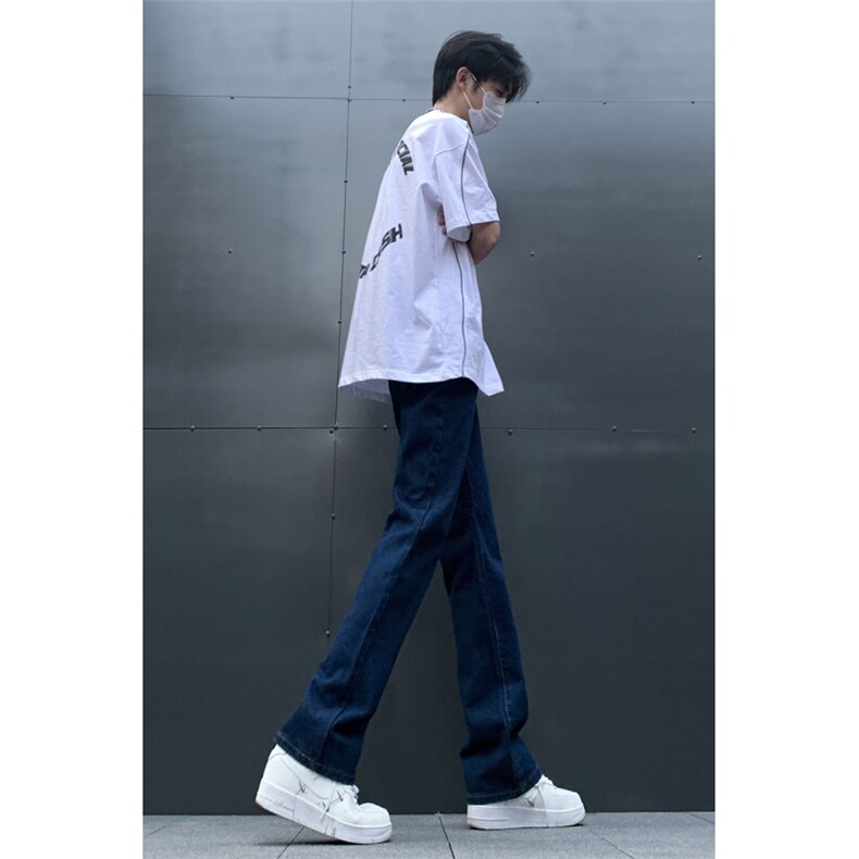 破洞牛仔裤腰带男潮牌cleanfit修身微喇夏季薄款美式高街直筒裤子,男装牛仔裤,星座205