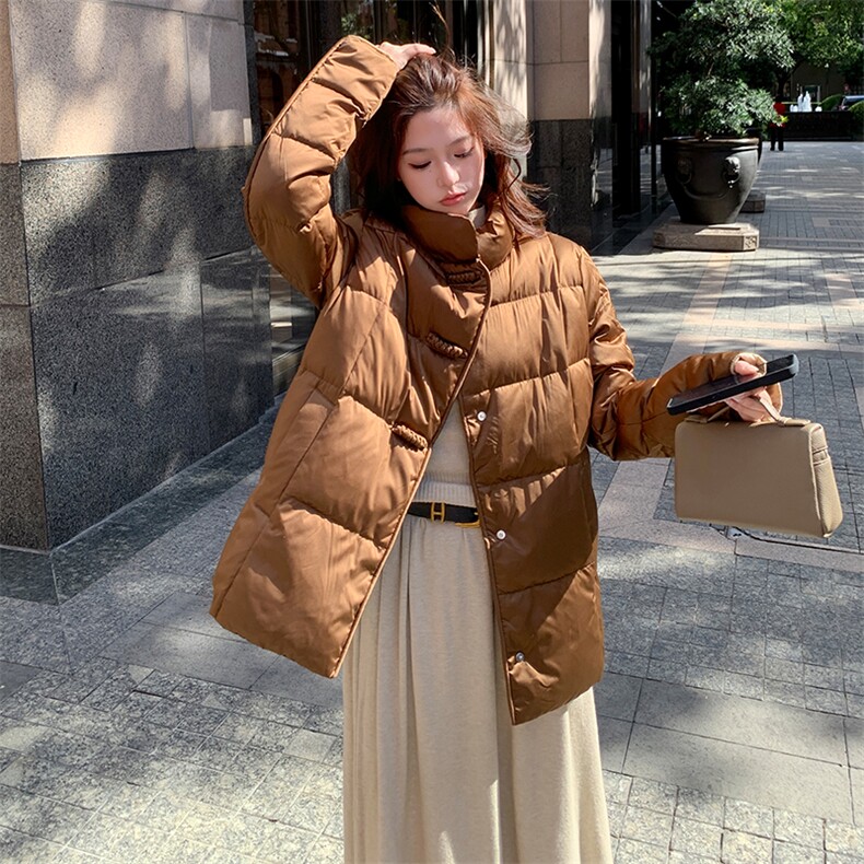 短款立领拼接袖简中式一手长加厚羽绒服女宽松保暖外套,女装羽绒服,衣秀之家