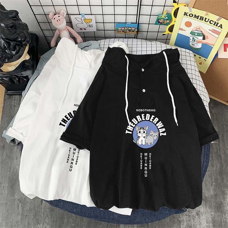 LD54160-P45连帽短袖t恤男大码胖子带帽五分袖中袖,男装T恤,电商A040