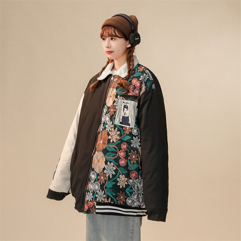 1中性风刺绣拼接翻领羊羔毛棉衣女棉服女外套女8723P110控148，女装棉衣/棉服，星座226-2