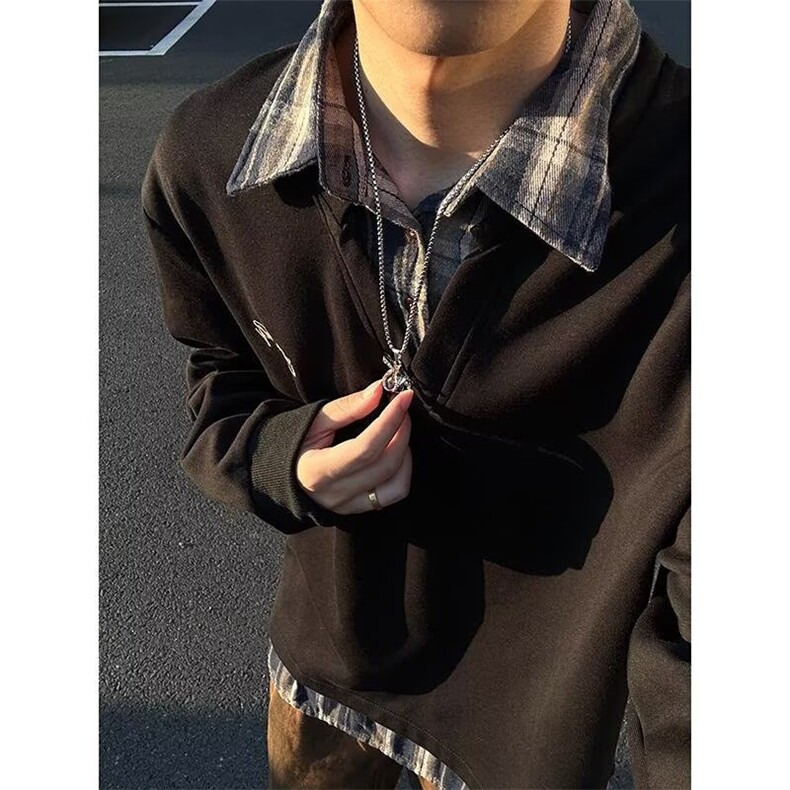 网图现货足衬衫V领假两件polo衫卫衣男长袖T恤W39特P40，男装T恤，星座205-3