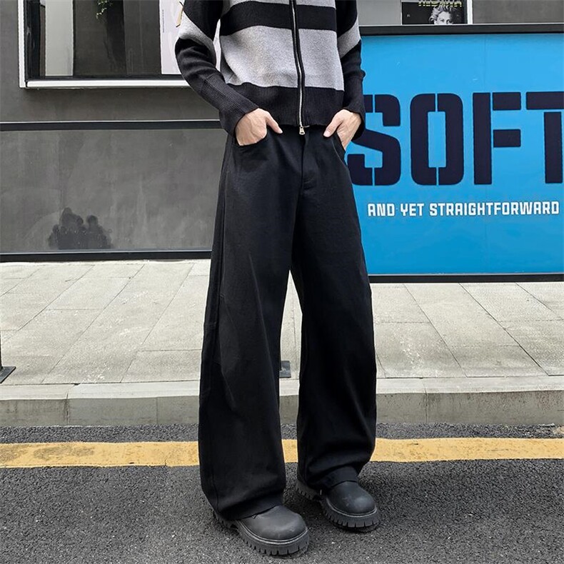 特批P48无差价秋季新款时尚拖地拼接褶皱休闲宽松弯刀裤男K5963,男装休闲裤,电商A001-1