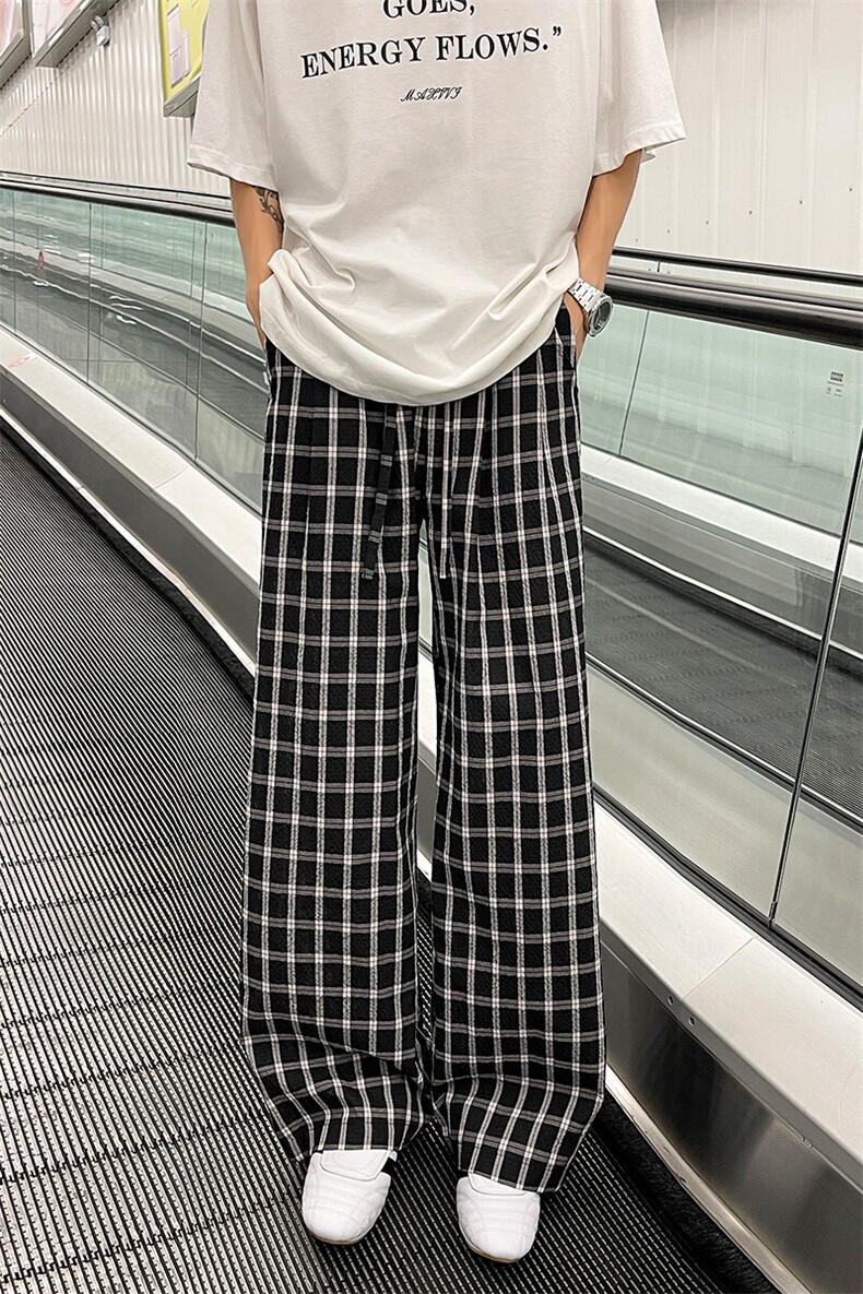 复古格子休闲裤5X1059-TP2549港风阔腿男女宽松慵懒拖地裤,男装休闲裤,电商A102