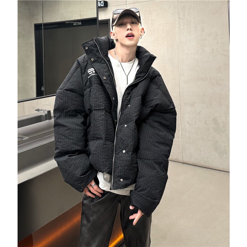 重磅格纹立领加厚棉服男冬季外套保暖面包服那女简约棉衣MY80-128,男装棉衣,电商C307