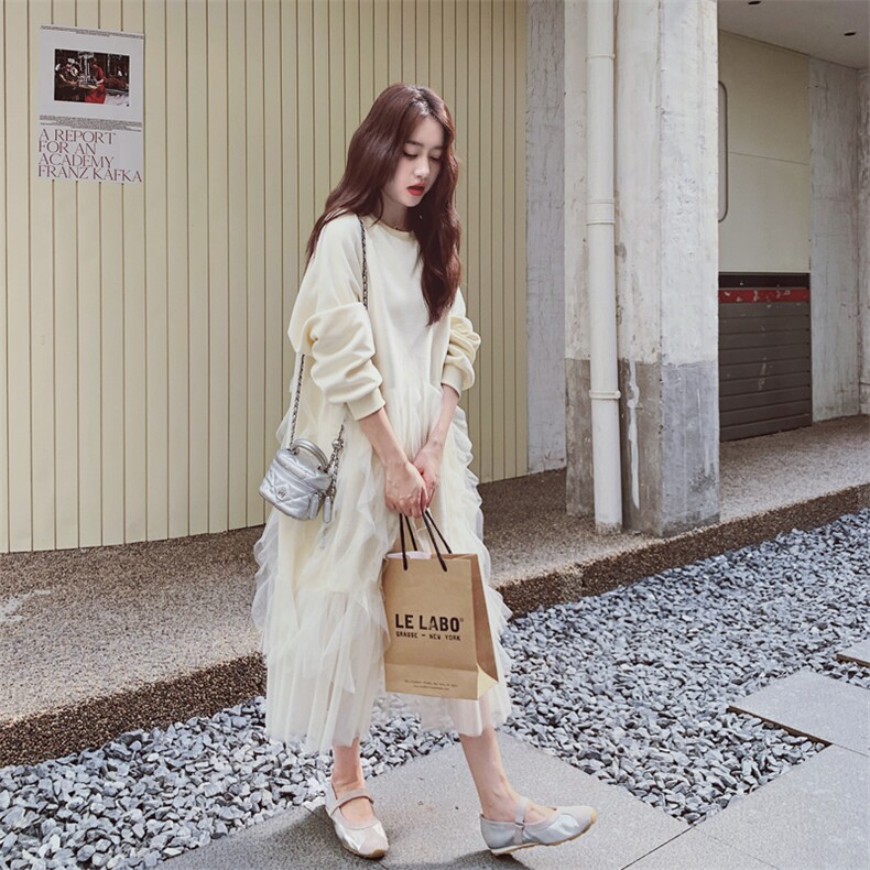 【主推现货】高品质粉色杏色长袖网纱裙8237-P150-K218,女装连衣裙,2C137