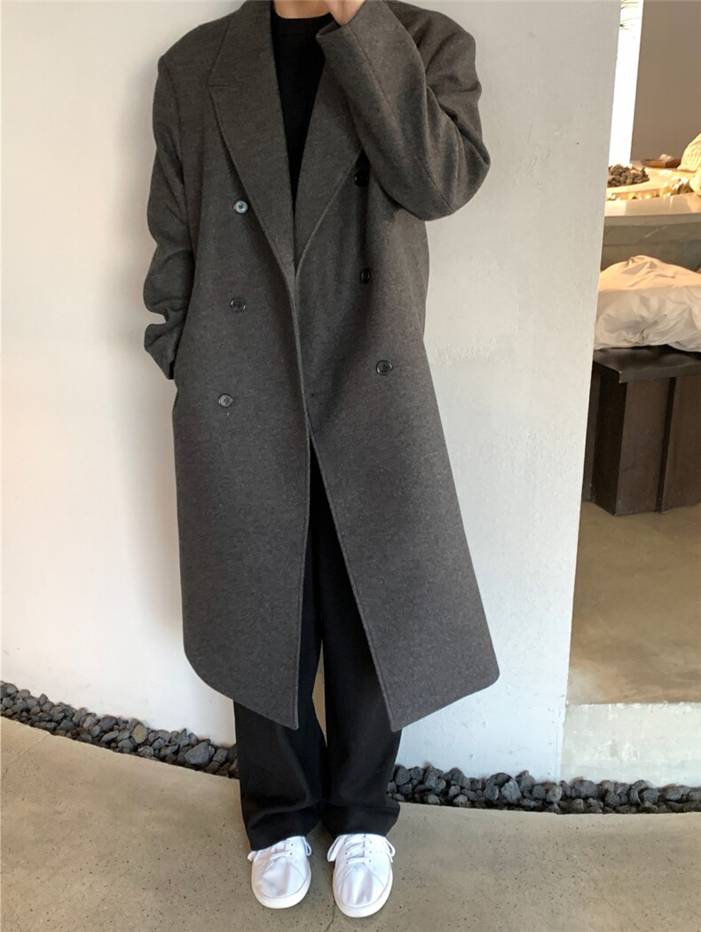 冬季新款毛呢大衣男中长款过膝高级感呢子加厚韩版宽松风衣男外套,男装风衣,星座710