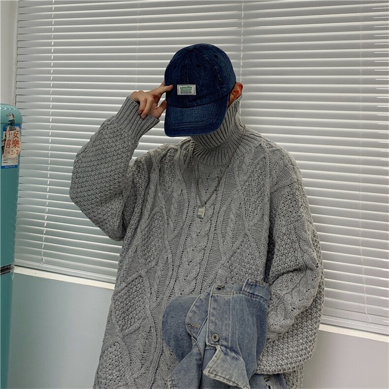 情侣款复古麻花高领毛衣宽松针织衫男女A338-1MY25P70控88,男装针织衫/毛衣,电商D325