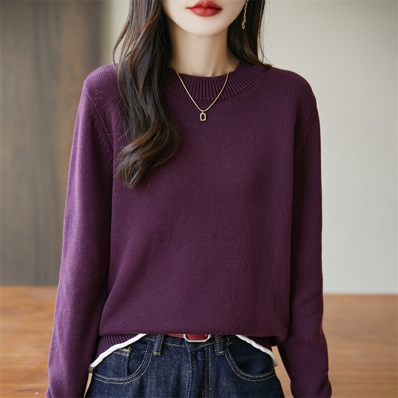 2025年秋季新款纯色针织圆领上衣时尚休闲通勤百搭，女装针织衫/毛衣，米亚康羊绒