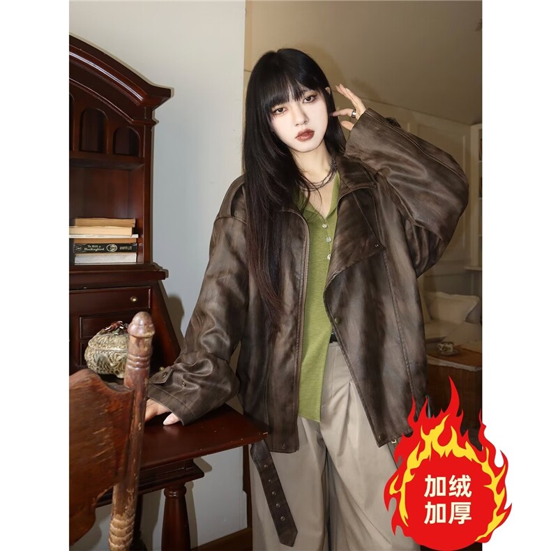 高级感加绒皮衣外套痞帅街头机车服韩PU皮夹克衫Y1027-P108网图图片