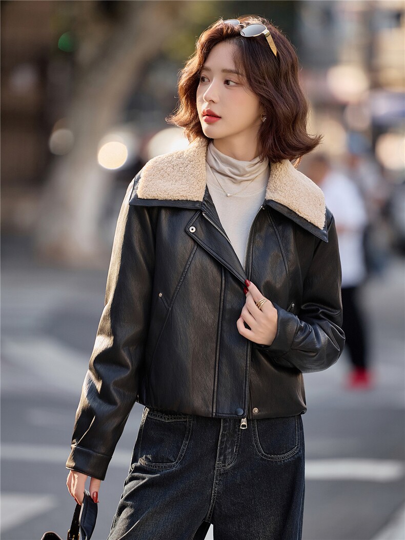 【冬季新款】大量现货大毛领金属丝皮90绒短款皮羽绒服外套,女装皮衣,魅衣本色