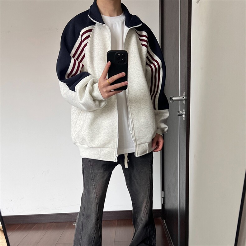 抖音得物高品质美式高街重磅结构织带拼接撞色立领卫衣外套CM41,男装卫衣,电商A486