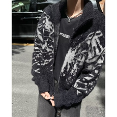 秋冬款美式复古蝴蝶提花立领开衫毛衣男潮牌小众慵懒宽松针织外套，男装针织衫/毛衣，星座601-1