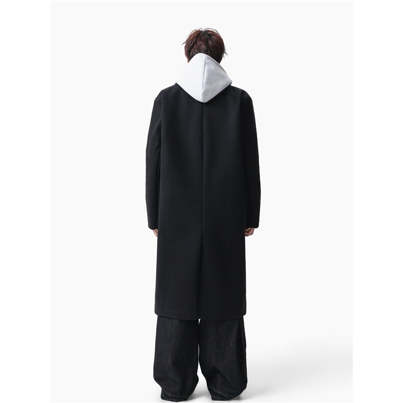 现货~可拆卸假两件卫衣连帽毛呢大衣男垫肩过膝长款风衣Y979-P138，男装风衣，星座1004-3